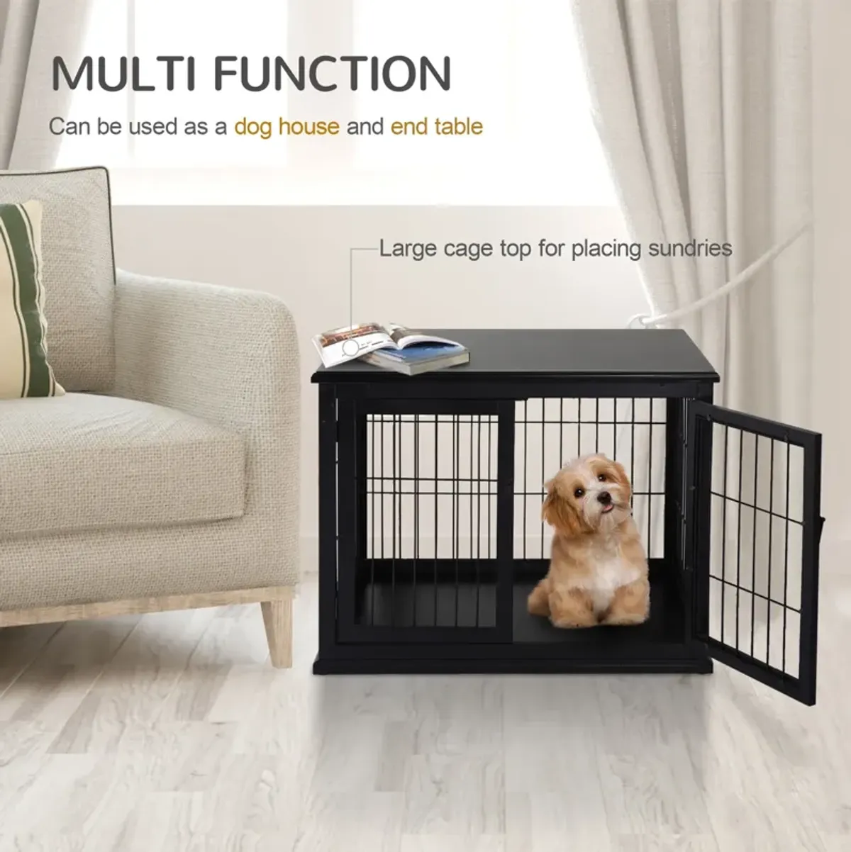 Stylish Black Dog Den: Modern Wooden Crate with Double Doors