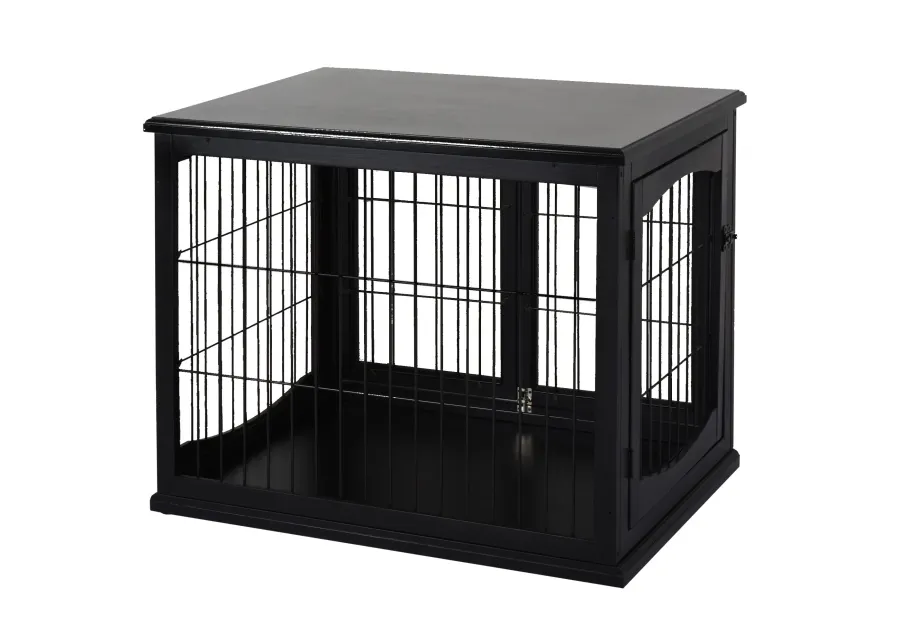 Stylish Black Dog Den: Modern Wooden Crate with Double Doors