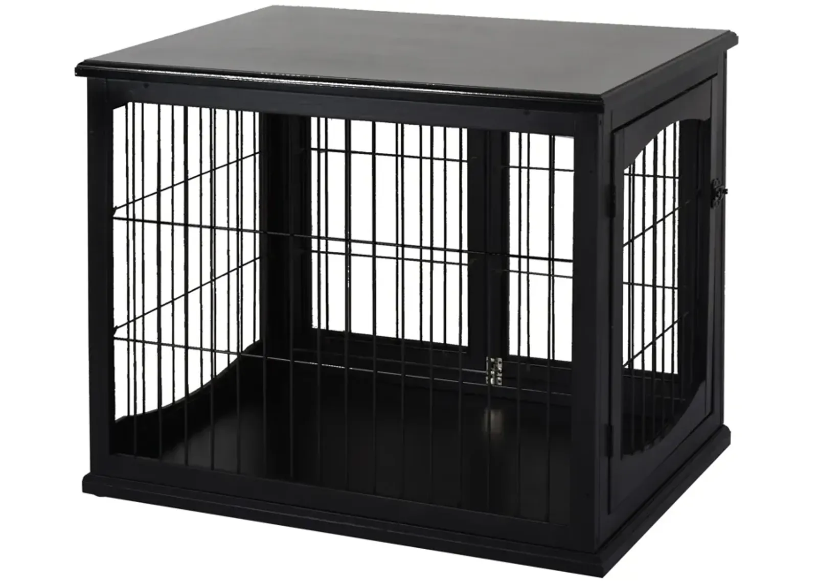 Stylish Black Dog Den: Modern Wooden Crate with Double Doors