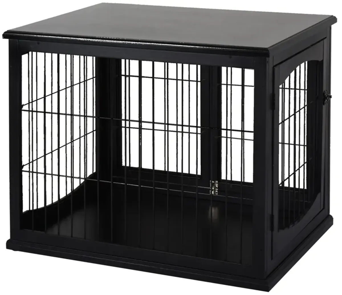 Stylish Black Dog Den: Modern Wooden Crate with Double Doors