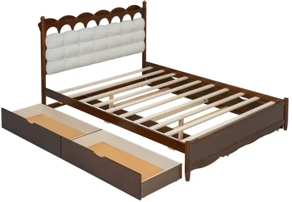 Whisen Queen Size Wooden Storage Platform Bed with 2 Big Drawers, USB Ports and Trundle