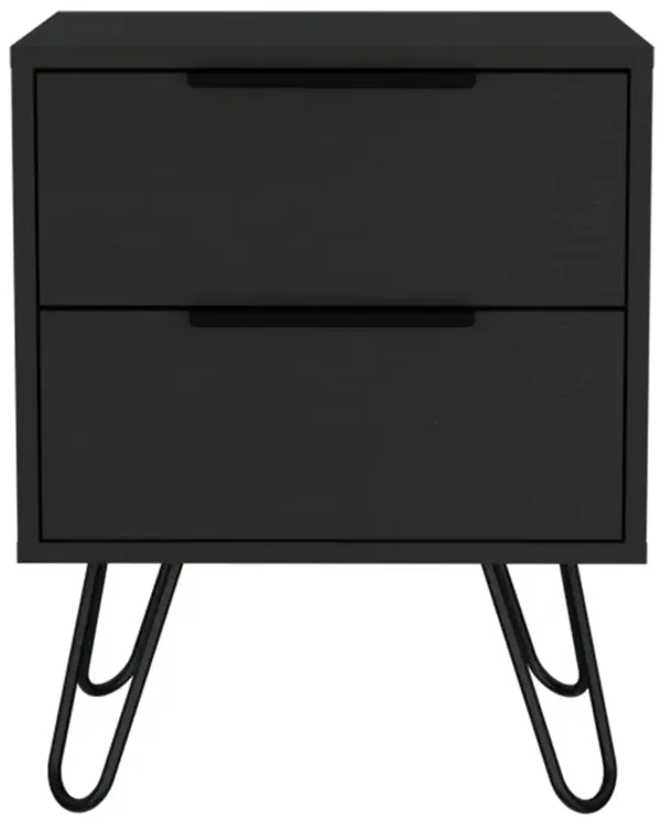 Two Drawer Faux Wood Nightstand – Bedside Table for Bedroom Storage