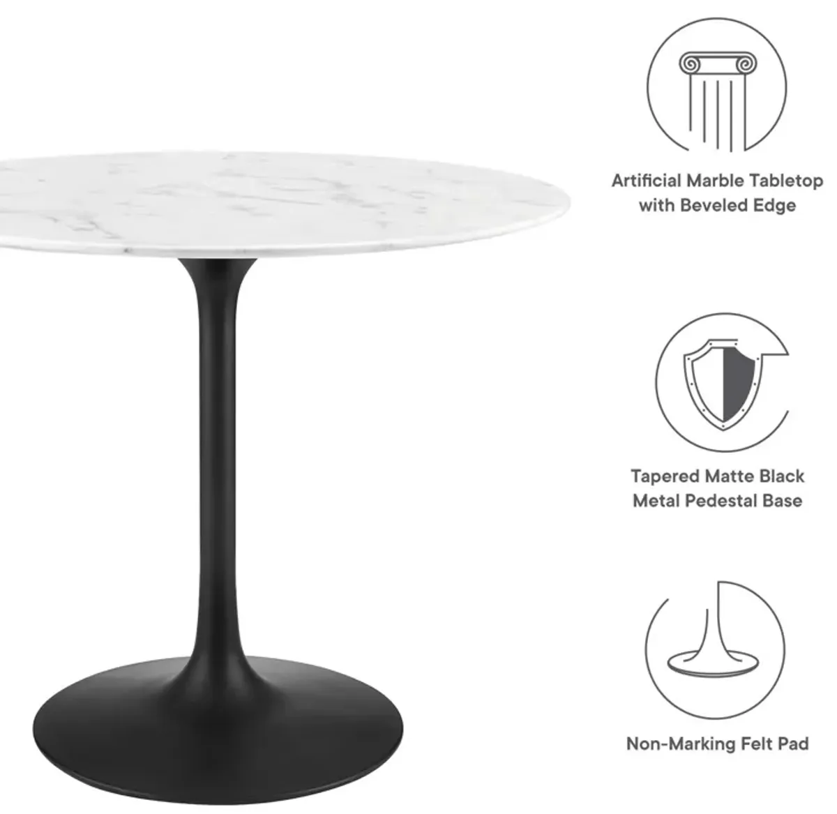 Modway - Lippa 36" Round Artificial Marble Dining Table Black White