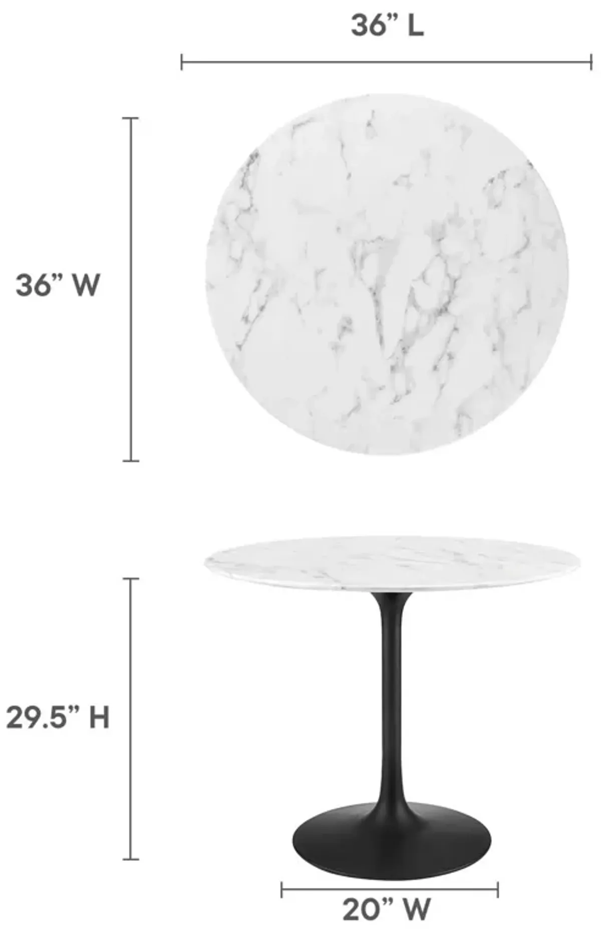 Modway - Lippa 36" Round Artificial Marble Dining Table Black White