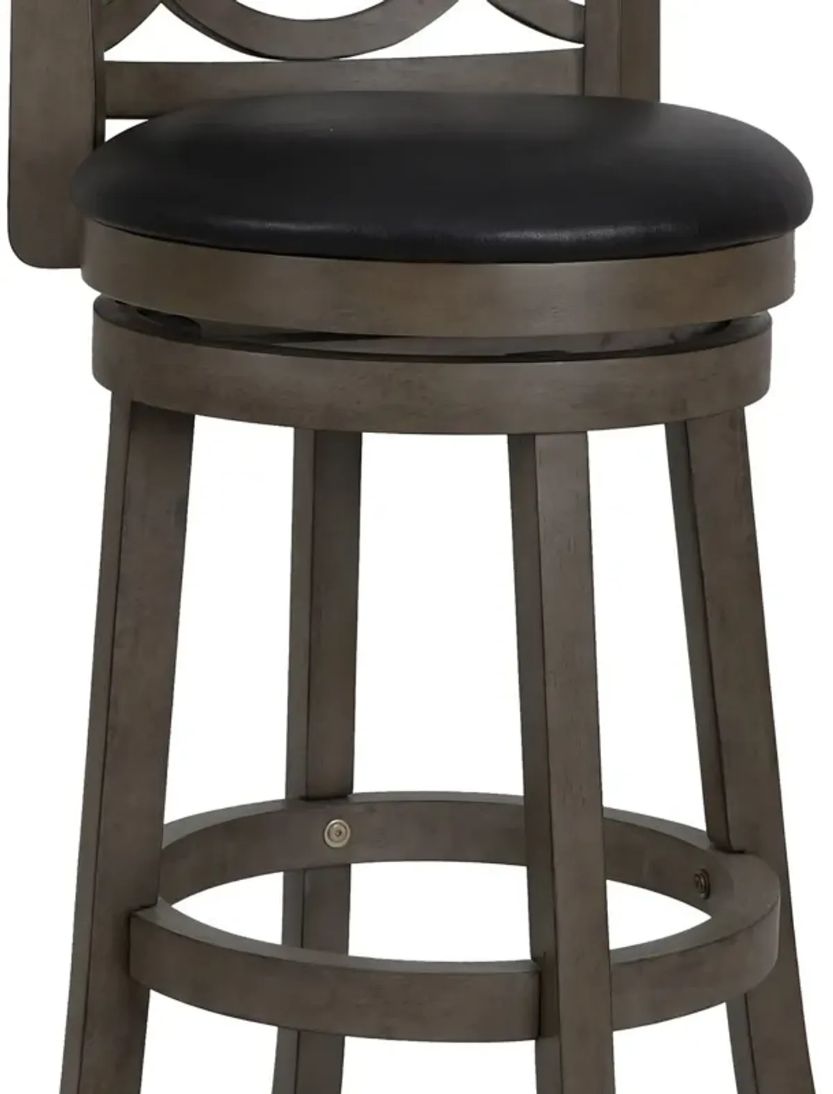 Curved Lattice Back Swivel Barstool with Leatherette Seat, Gray and Black-Benzara