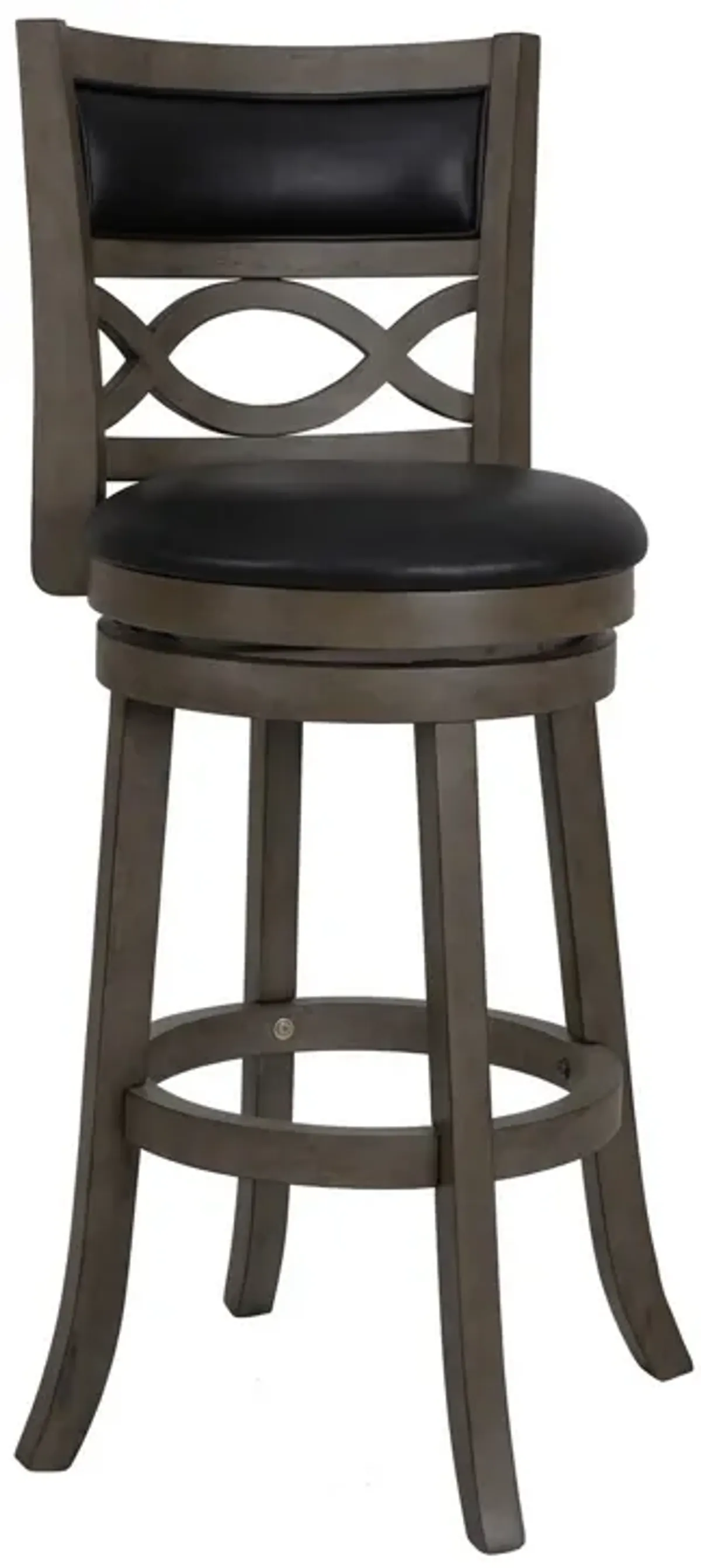 Curved Lattice Back Swivel Barstool with Leatherette Seat, Gray and Black-Benzara