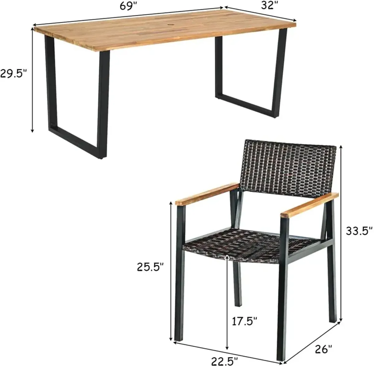 Patented 7 Pieces Outdoor Dining Set with Large Acacia Wood Table Top