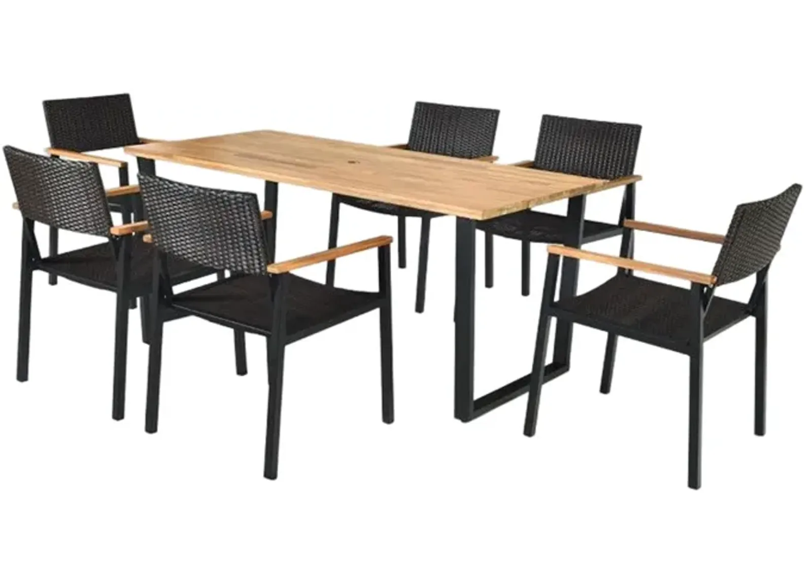 Patented 7 Pieces Outdoor Dining Set with Large Acacia Wood Table Top