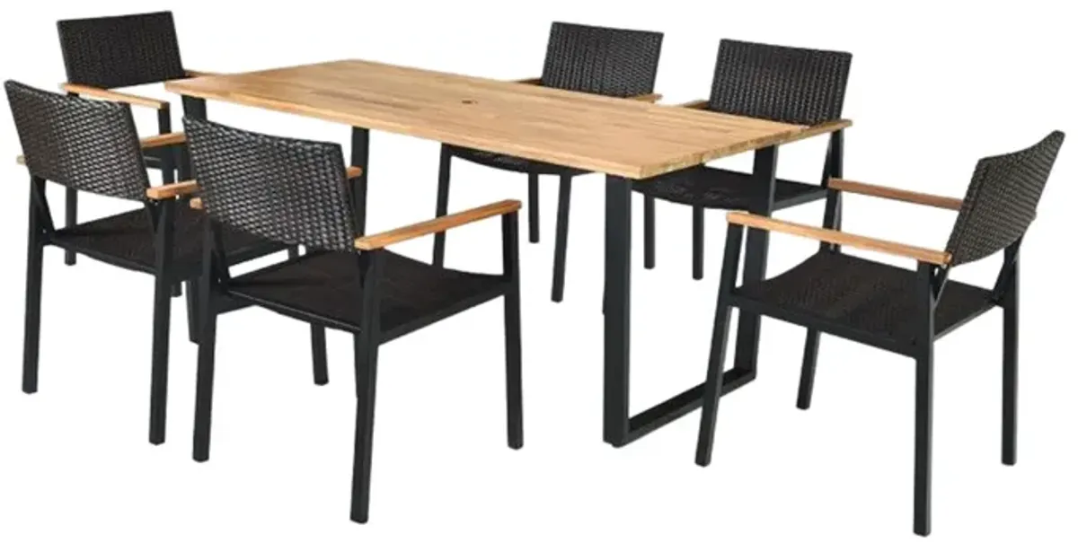 Patented 7 Pieces Outdoor Dining Set with Large Acacia Wood Table Top