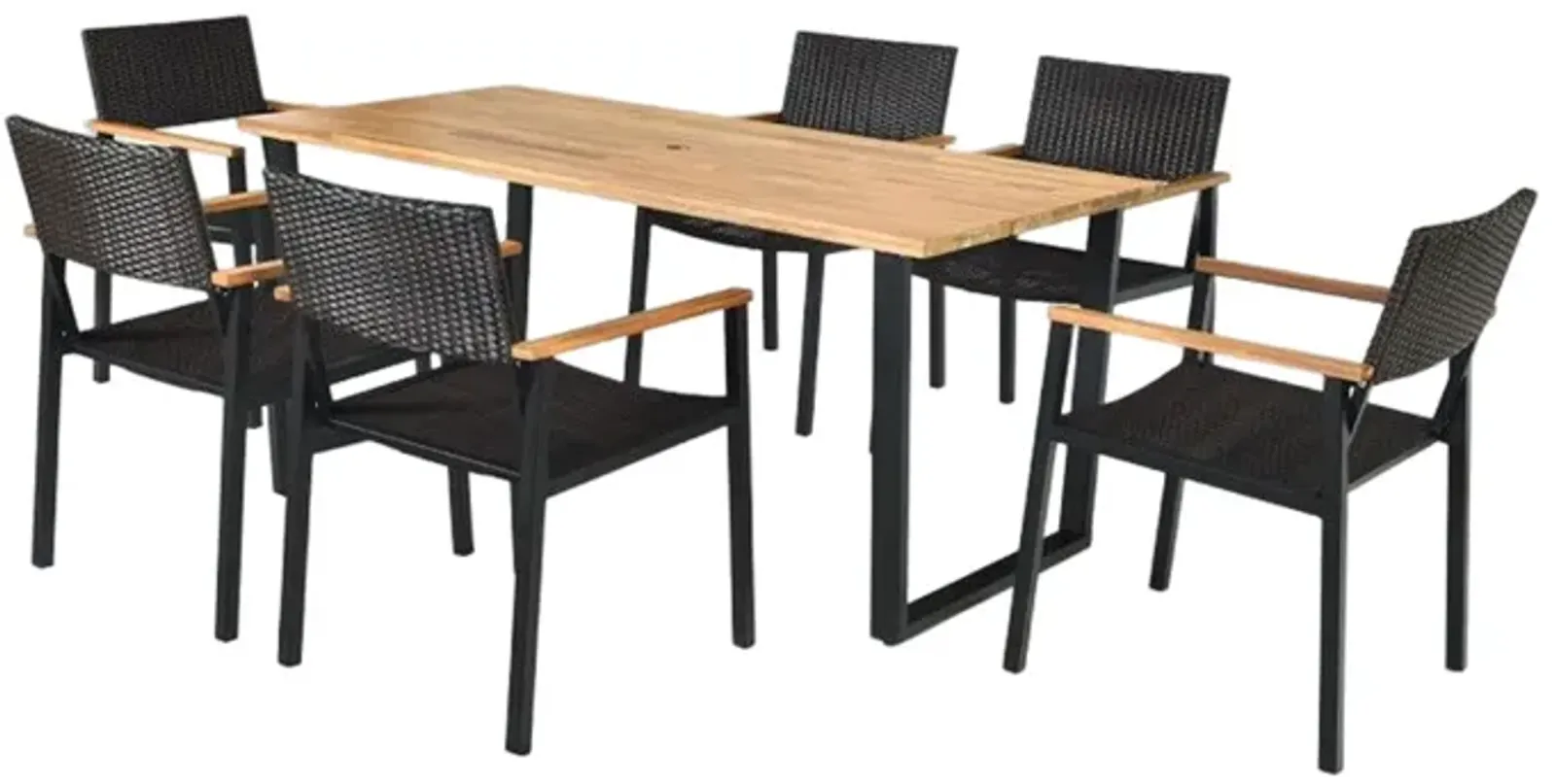 Patented 7 Pieces Outdoor Dining Set with Large Acacia Wood Table Top