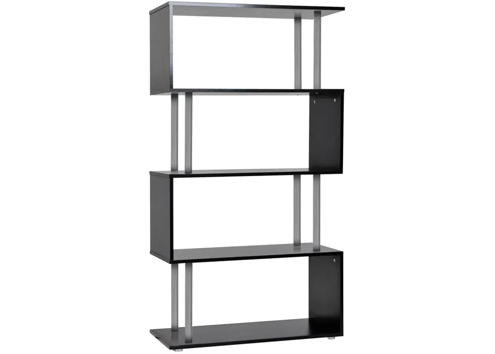 Modern Display Unit: Black 5-Tier S-Shaped Wooden Bookcase for Home/Office