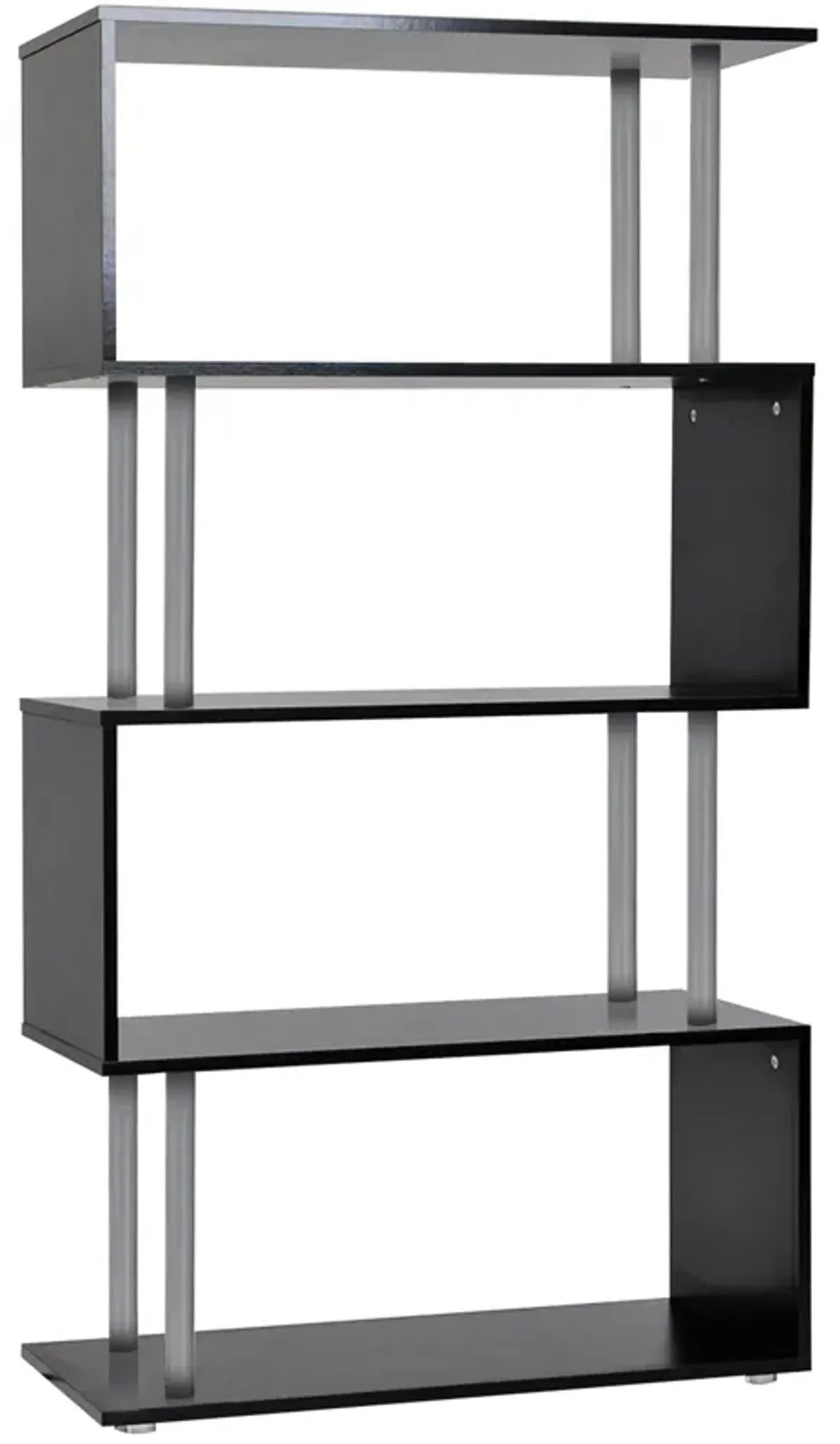 Modern Display Unit: Black 5-Tier S-Shaped Wooden Bookcase for Home/Office