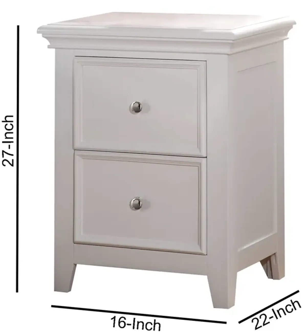 Contemporary Style Wood and Metal Nightstand with 2 Drawers, White-Benzara