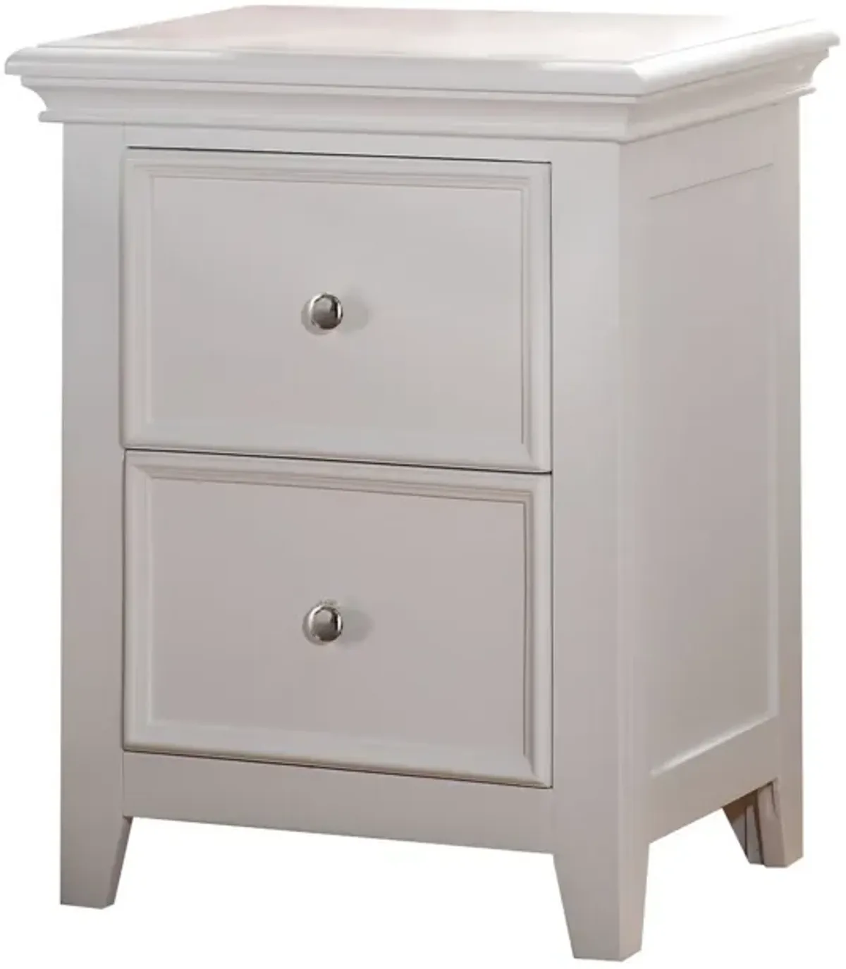 Contemporary Style Wood and Metal Nightstand with 2 Drawers, White-Benzara