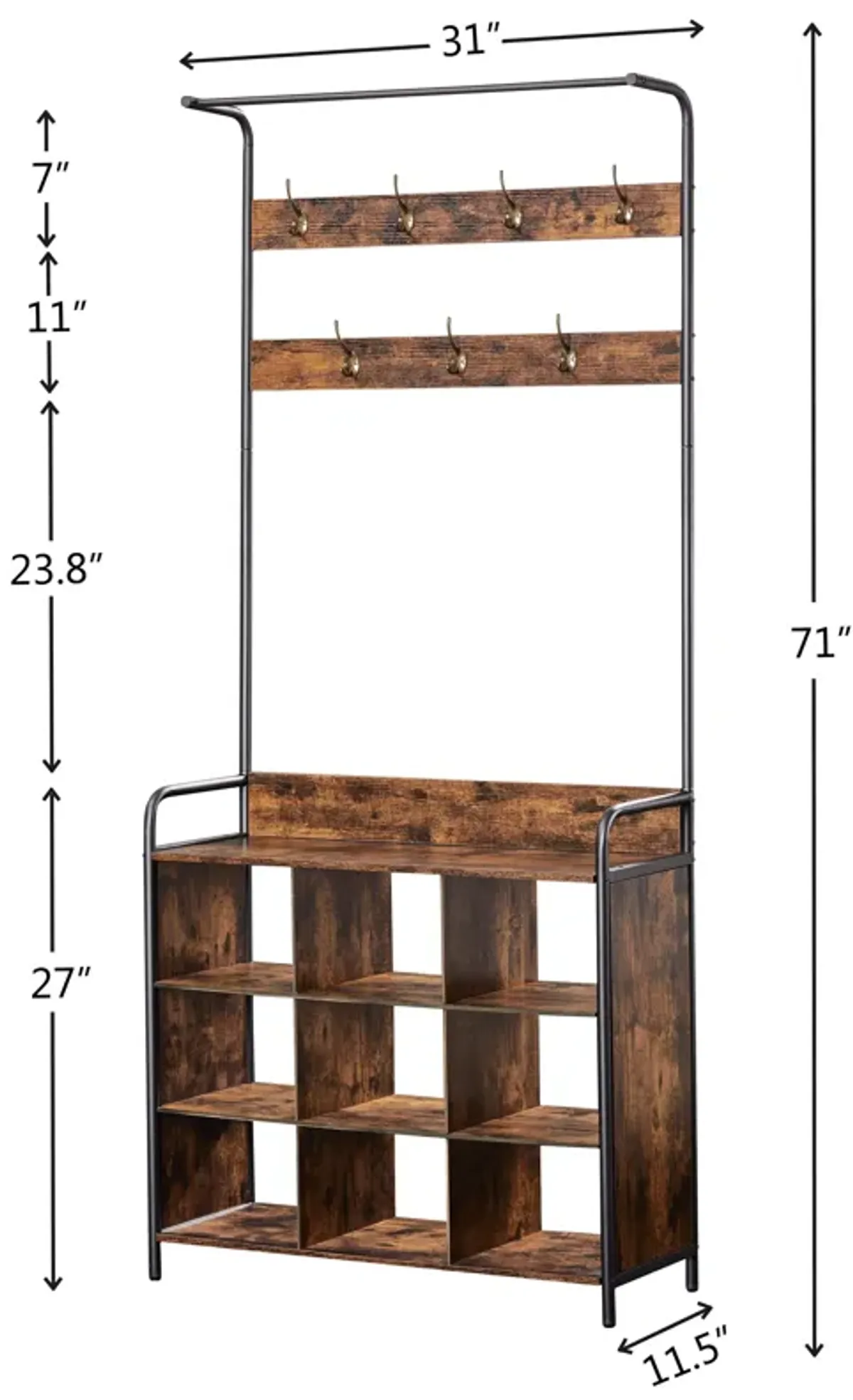 3-in-1 Hall Tree with Coat Rack & Shoe Storage for Entryway Organization