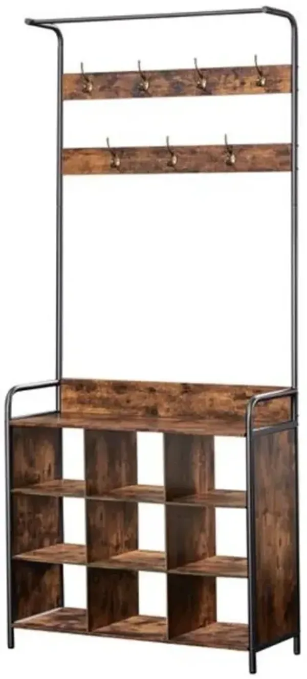 3-in-1 Hall Tree with Coat Rack & Shoe Storage for Entryway Organization
