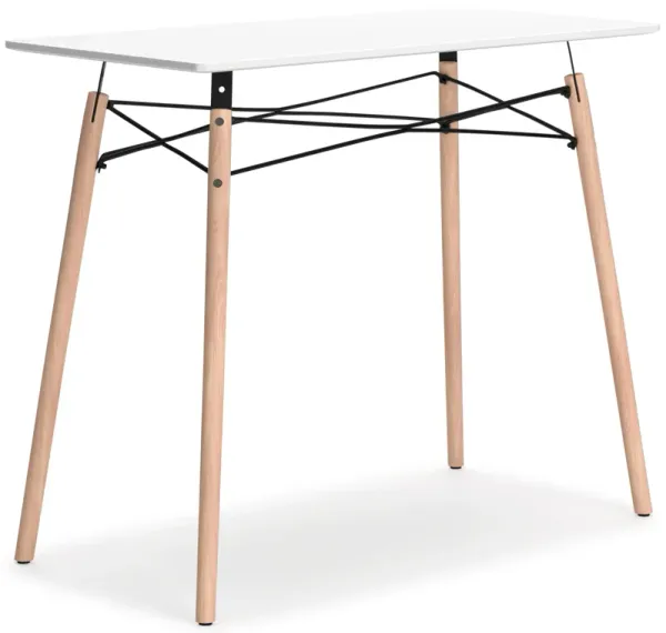 Laara Home Office Desk, White, Brown Wood, Metal Leg Braces, 36 Inch - Benzara