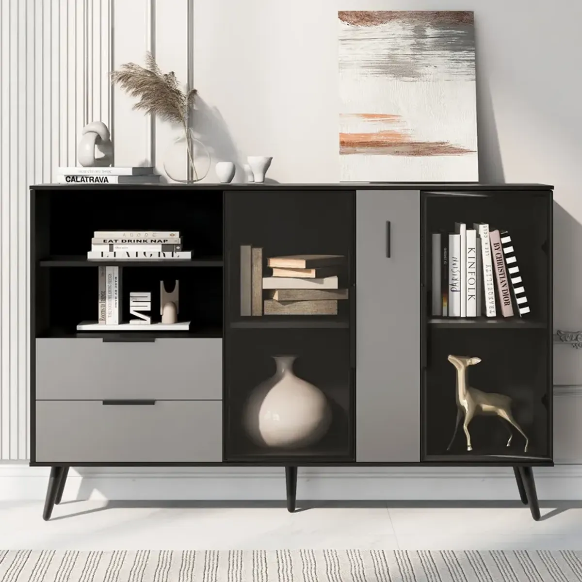 Merax  Two-door Storage Cabinet with Metal Handles