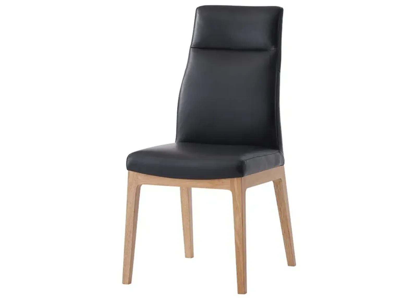 25 Inch Side Dining Chair Set of 2, Tall Back, Black Leather, Brown Wood - Benzara