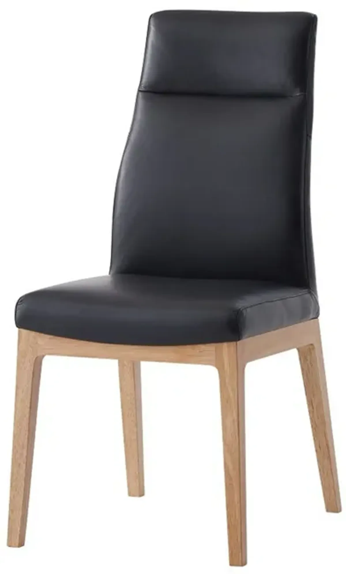 25 Inch Side Dining Chair Set of 2, Tall Back, Black Leather, Brown Wood - Benzara