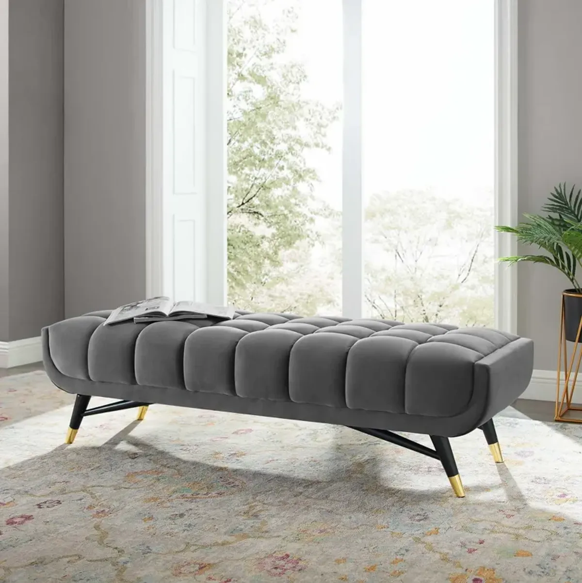 Adept 60" Performance Velvet Bench-Benzara