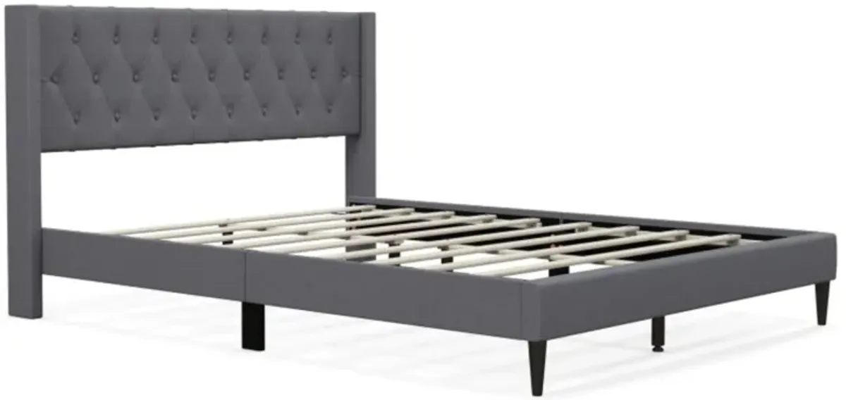 Hivvago Queen Size Upholstered Platform Bed with Button Tufted Wingback Headboard