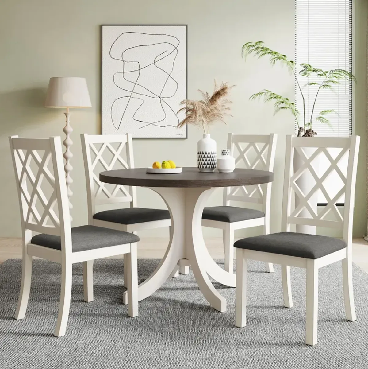 Merax Mid-Century Solid Wood 5-Piece Round Dining Table Set