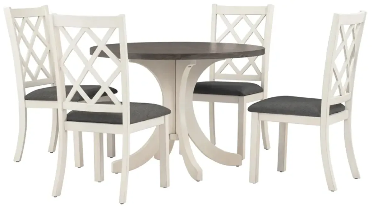 Merax Mid-Century Solid Wood 5-Piece Round Dining Table Set