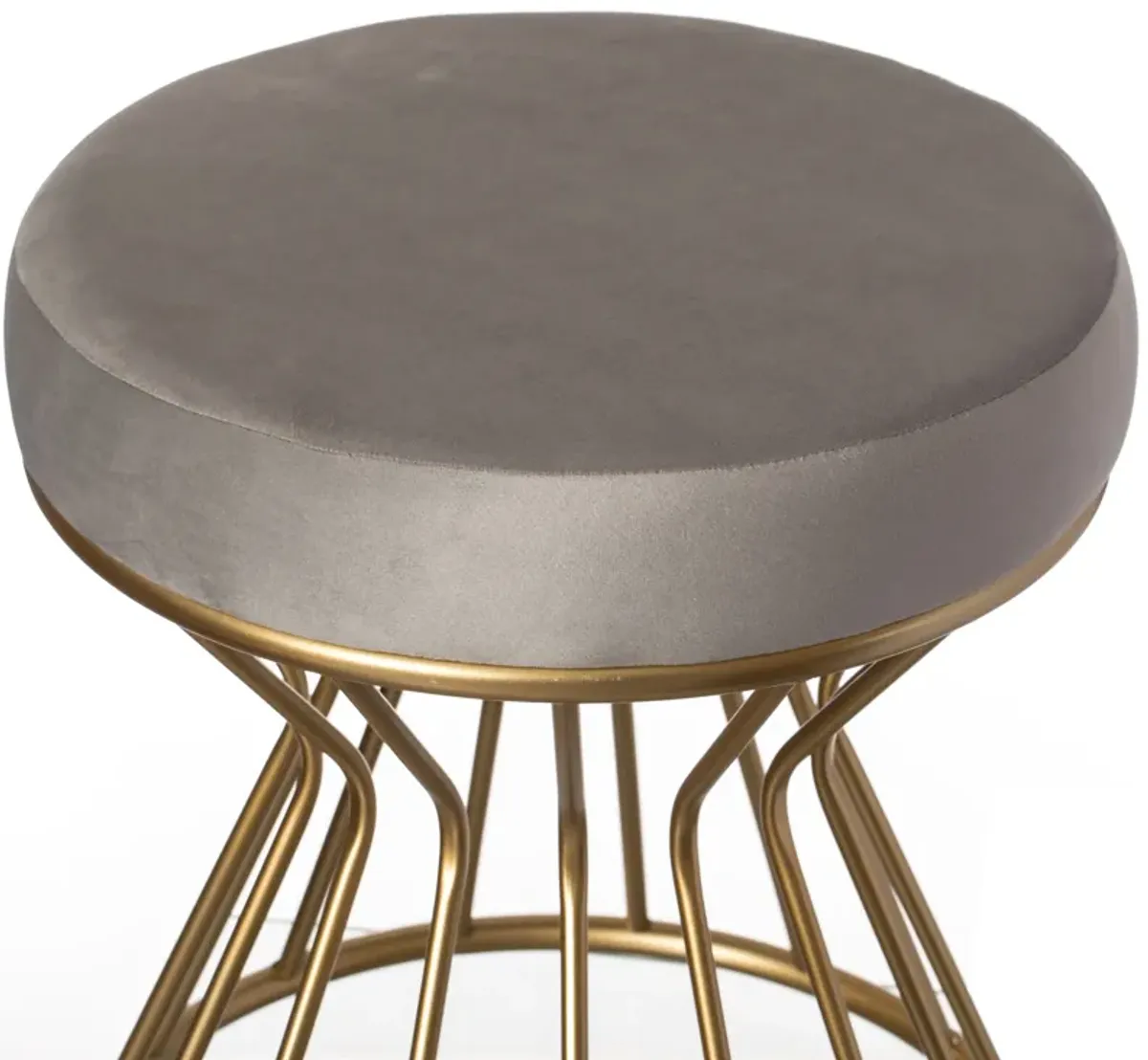 Modern Round Velvet Stool with Bent Gold Metal Base Standard Ottoman, Grey