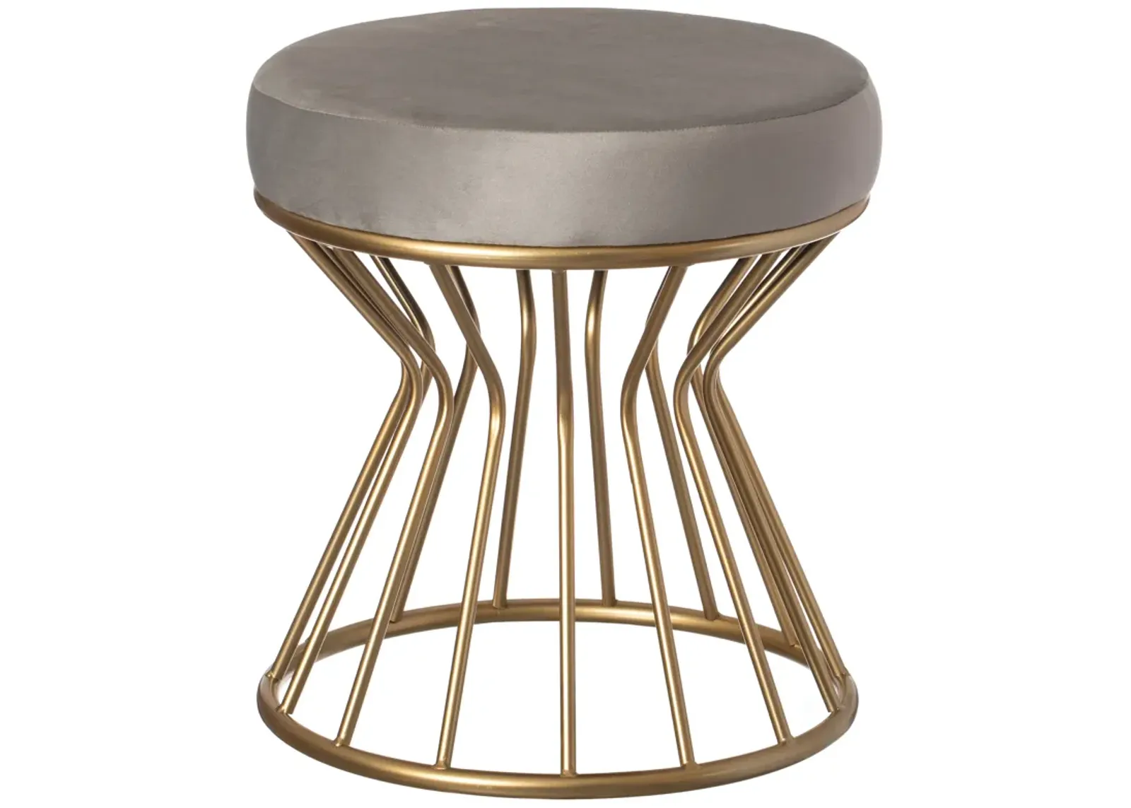 Modern Round Velvet Stool with Bent Gold Metal Base Standard Ottoman, Grey