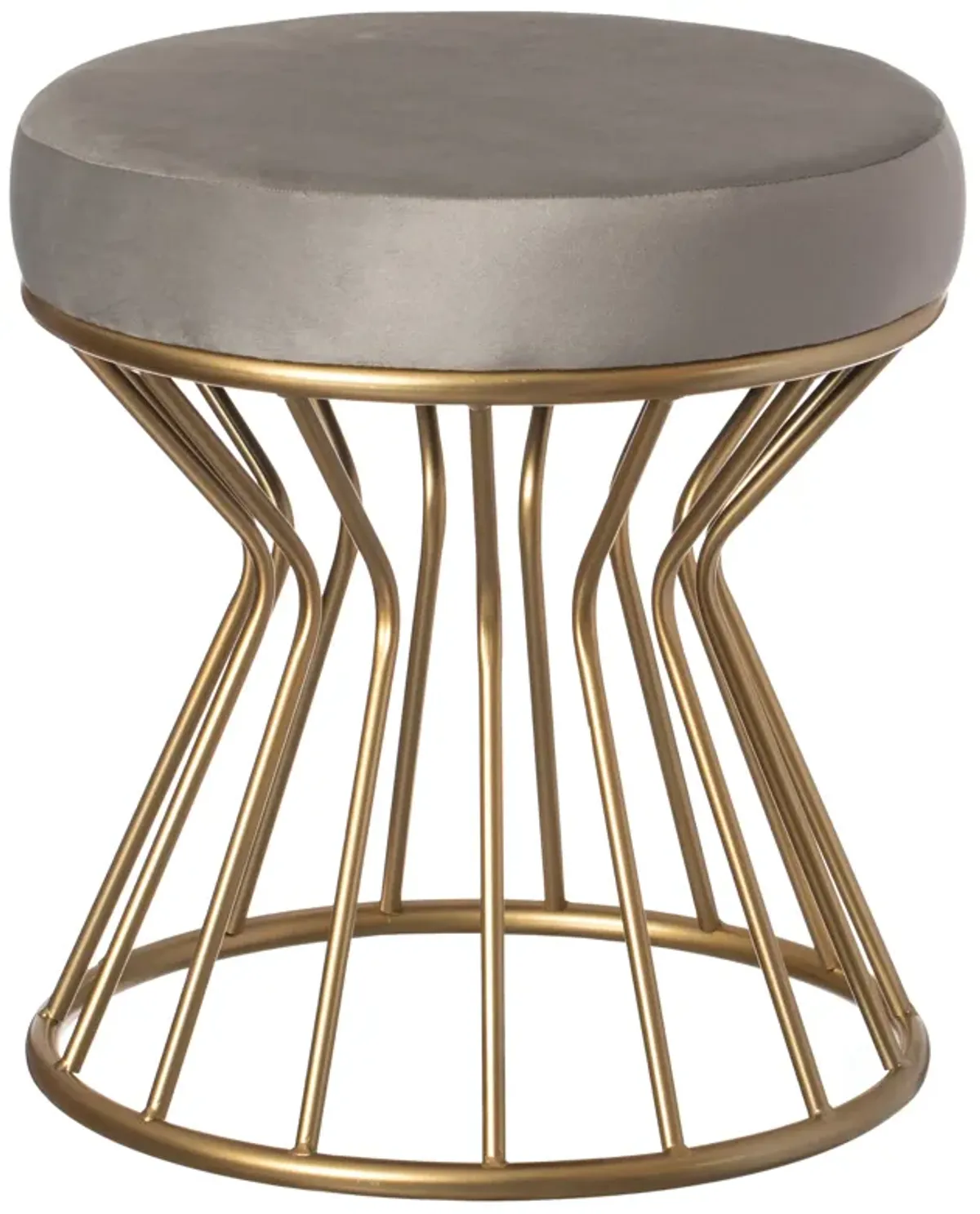 Modern Round Velvet Stool with Bent Gold Metal Base Standard Ottoman, Grey