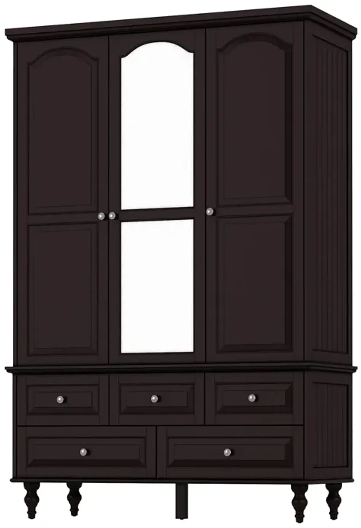 Black Paint 47.2 in. W Big Wardrobe Armoires W/Mirror, Hanging Rod, Drawers, Adjustable Shelves 70.9 in. H x 20 in. D