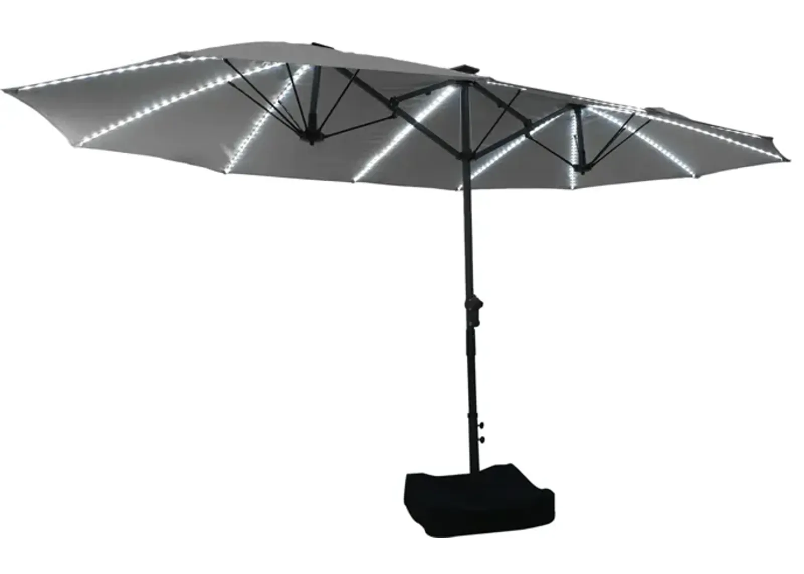 MONDAWE 15ft Twin Double-Sided Solar LED Patio Market Umbrella with Included Base Stand