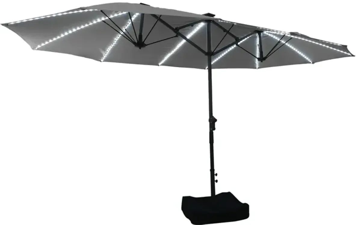 MONDAWE 15ft Twin Double-Sided Solar LED Patio Market Umbrella with Included Base Stand