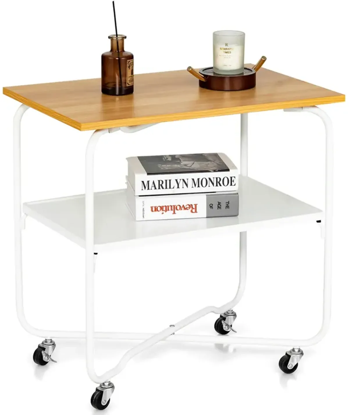 2-Tier End Table with Metal Storage Shelf and Foldable Frame