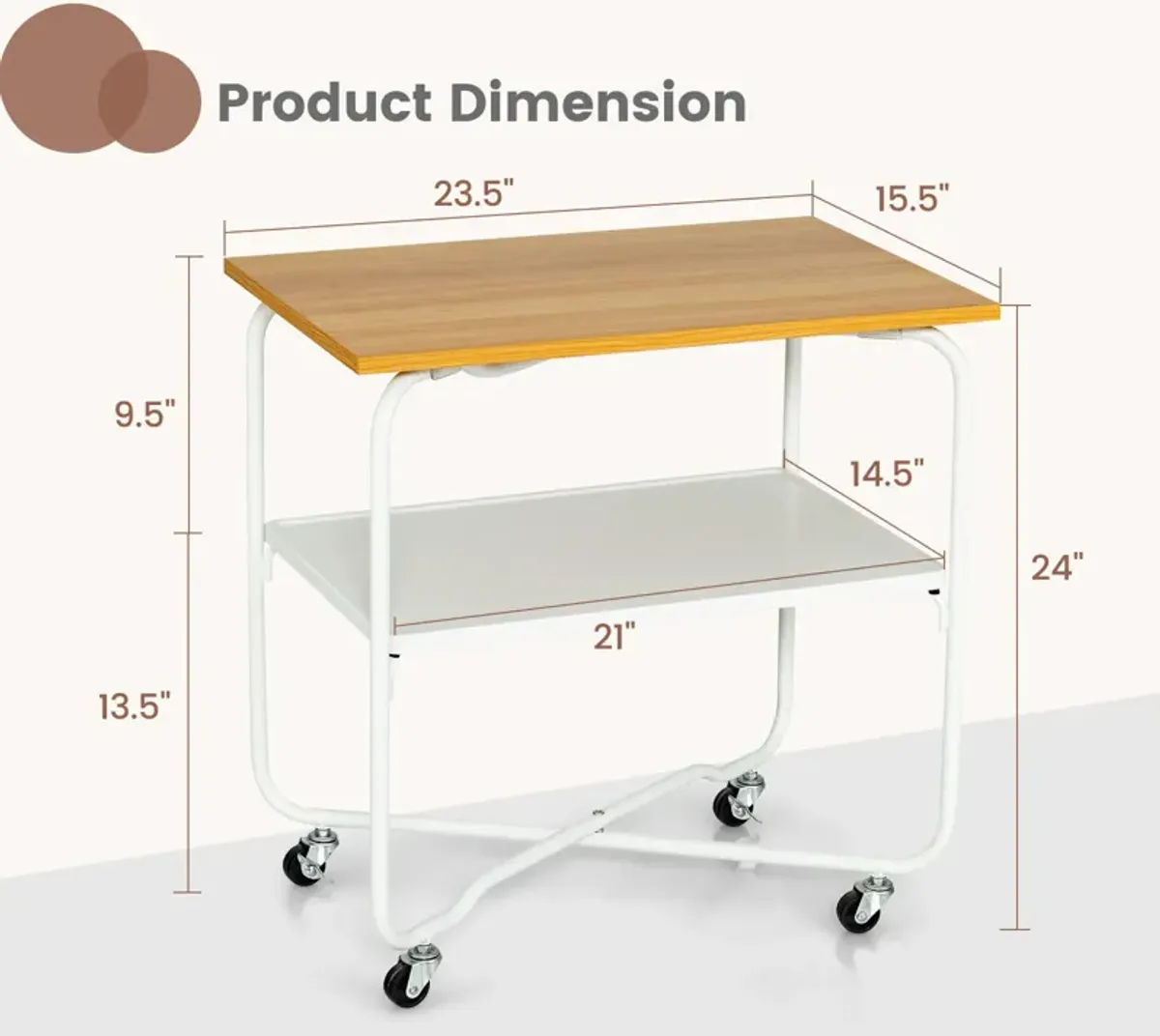 2-Tier End Table with Metal Storage Shelf and Foldable Frame