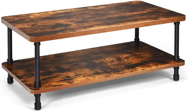 Industrial Vintage Coffee Table with 2-Tier Storage Shelf