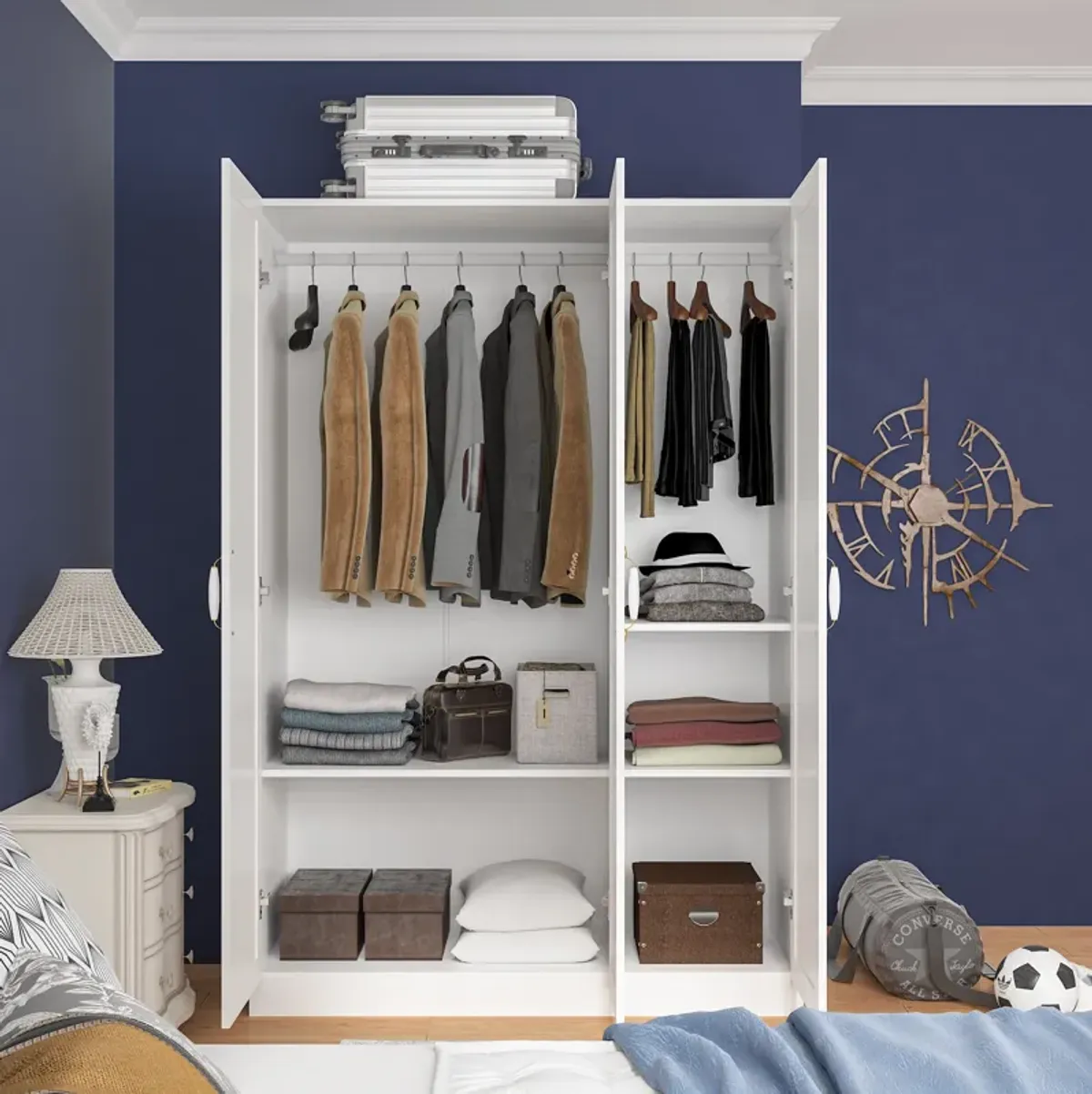 Wardrobe Armoire with Hanging Rod 3 Door Armoire Wardrobe Closet White