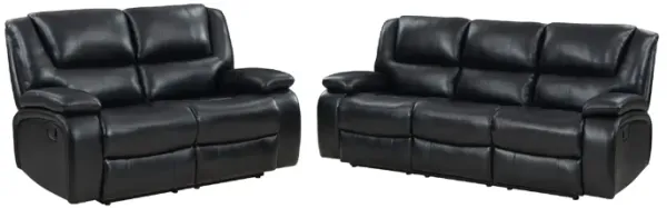 Mila 2pc Manual Reclining Sofa and Loveseat Set, Black Faux Leather - Benzara