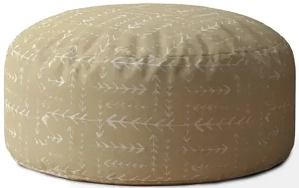 Hivvago 24" Beige Cotton Round Abstract Pouf Ottoman