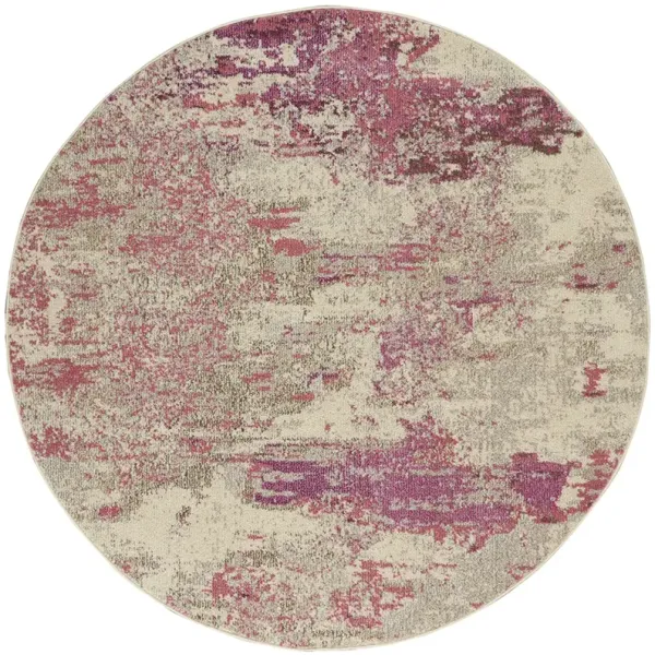 Celestial CES02 Ivory/Pink 5'3" x Round Rug