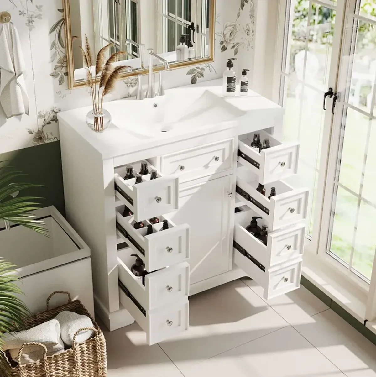 Merax Solid Wood Bathroom Vanity Cabinet with Sink