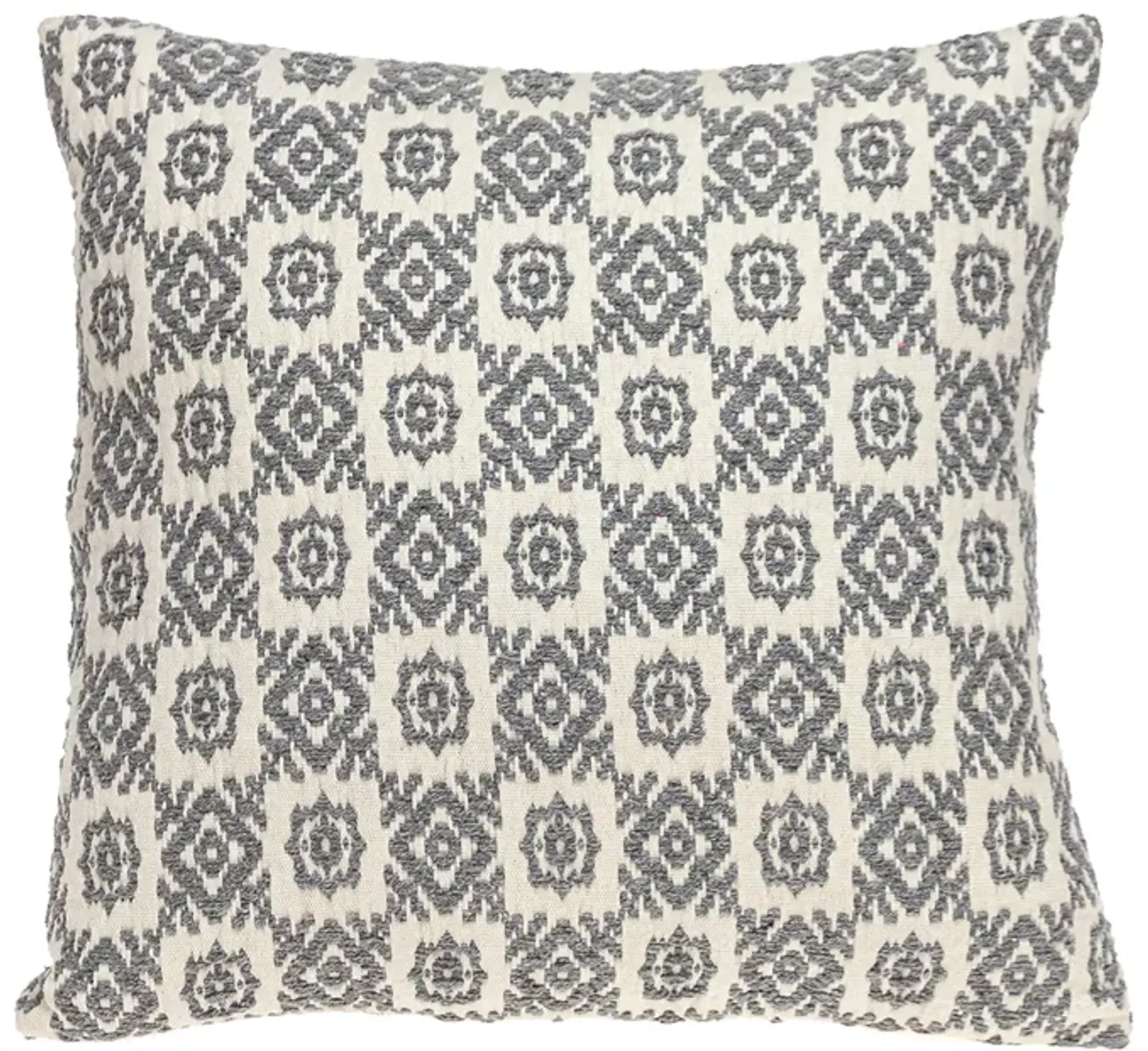 16" Beige Transitional Mosaic Embroidered Throw Pillow