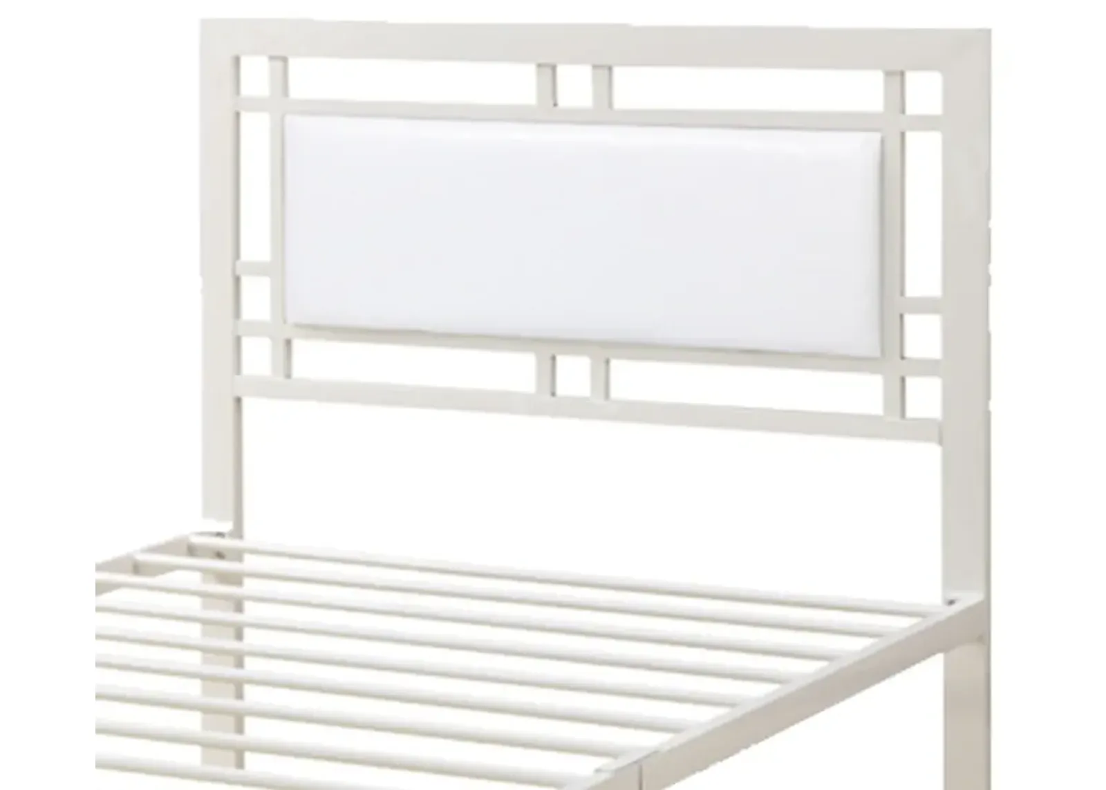 Metal Frame Twin Bed With Leather Upholstered Headboard White