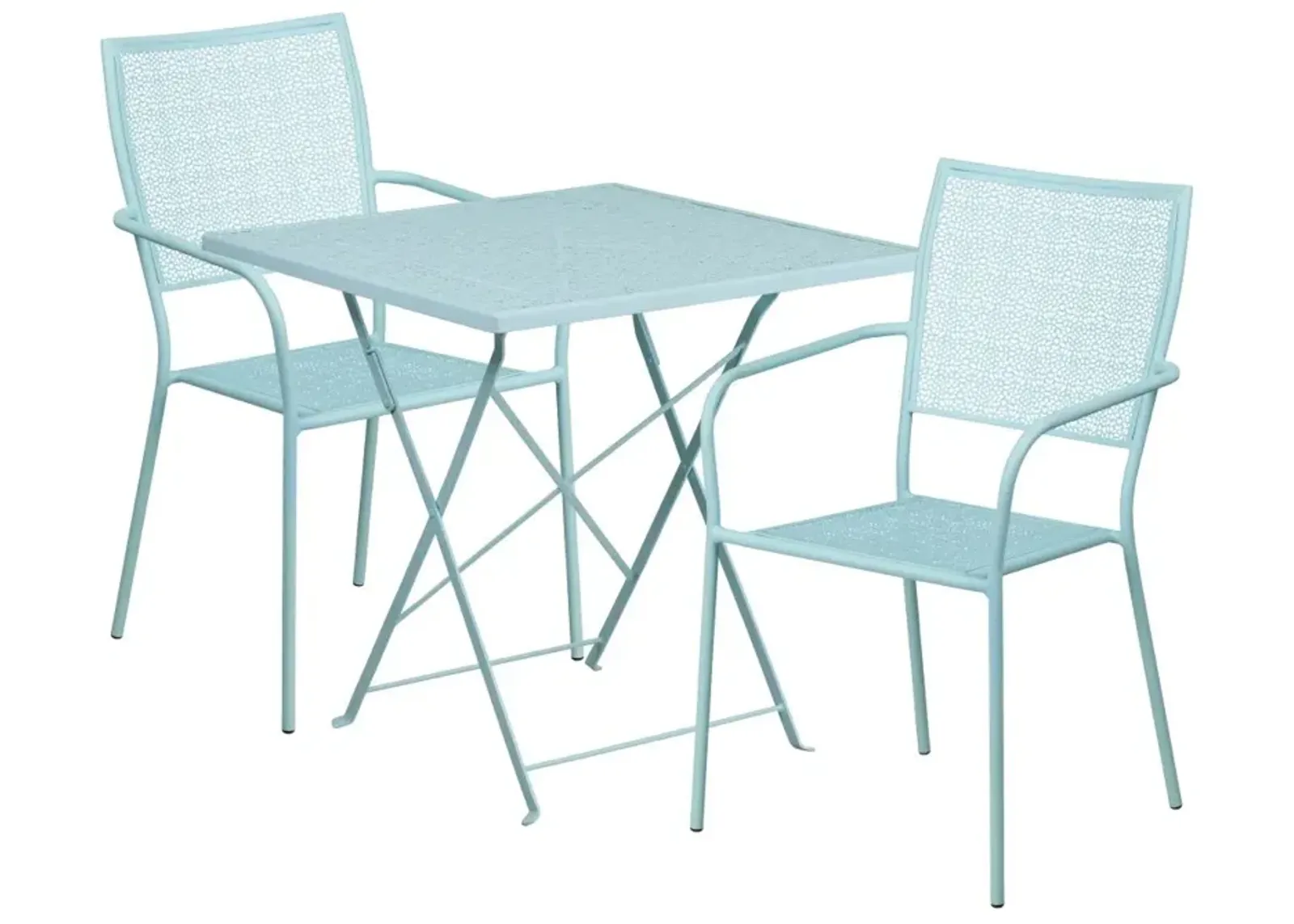 Flash Furniture Oia Commercial Grade 28" Square Coral Indoor-Outdoor Steel Folding Patio Table Set with 2 Square Back Chairs