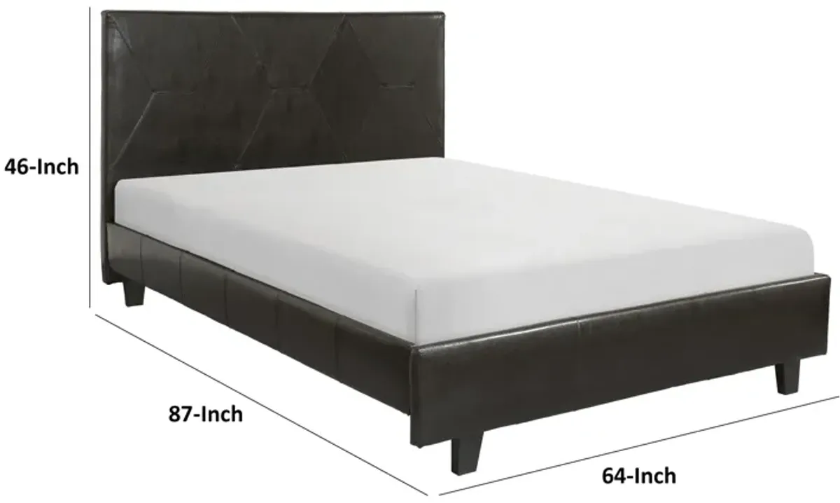 Leo Queen Size Platform Bed, Diamond Stitch Brown Faux Leather, Solid Wood - Benzara