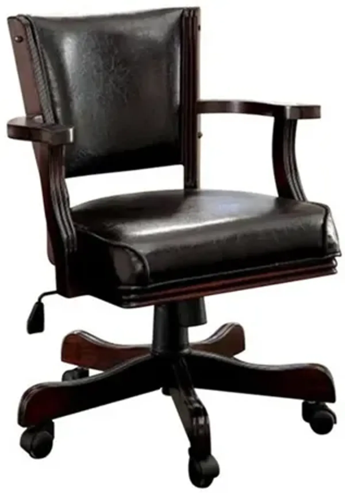 Leatherette Arm Chair with Swivel and Adjustable Height Mechanism, Brown - Benzara