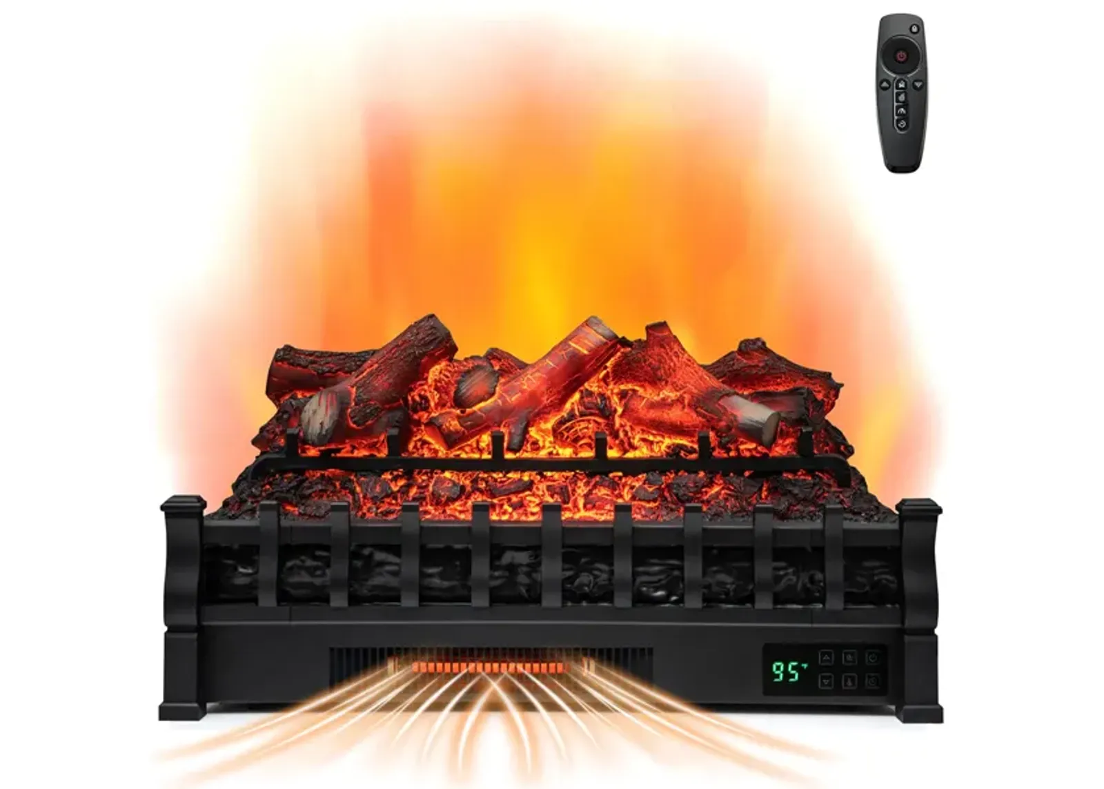 26 Inch Electric Fireplace Heater with Remote Control and Realistic Lemonwood Ember Bed-Black