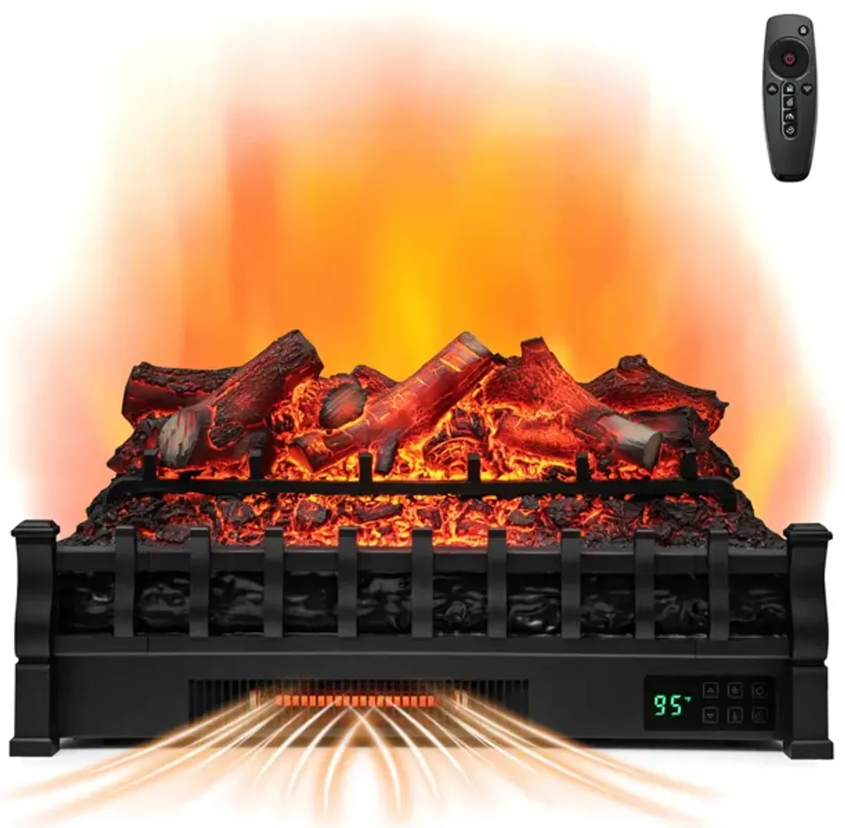 26 Inch Electric Fireplace Heater with Remote Control and Realistic Lemonwood Ember Bed-Black