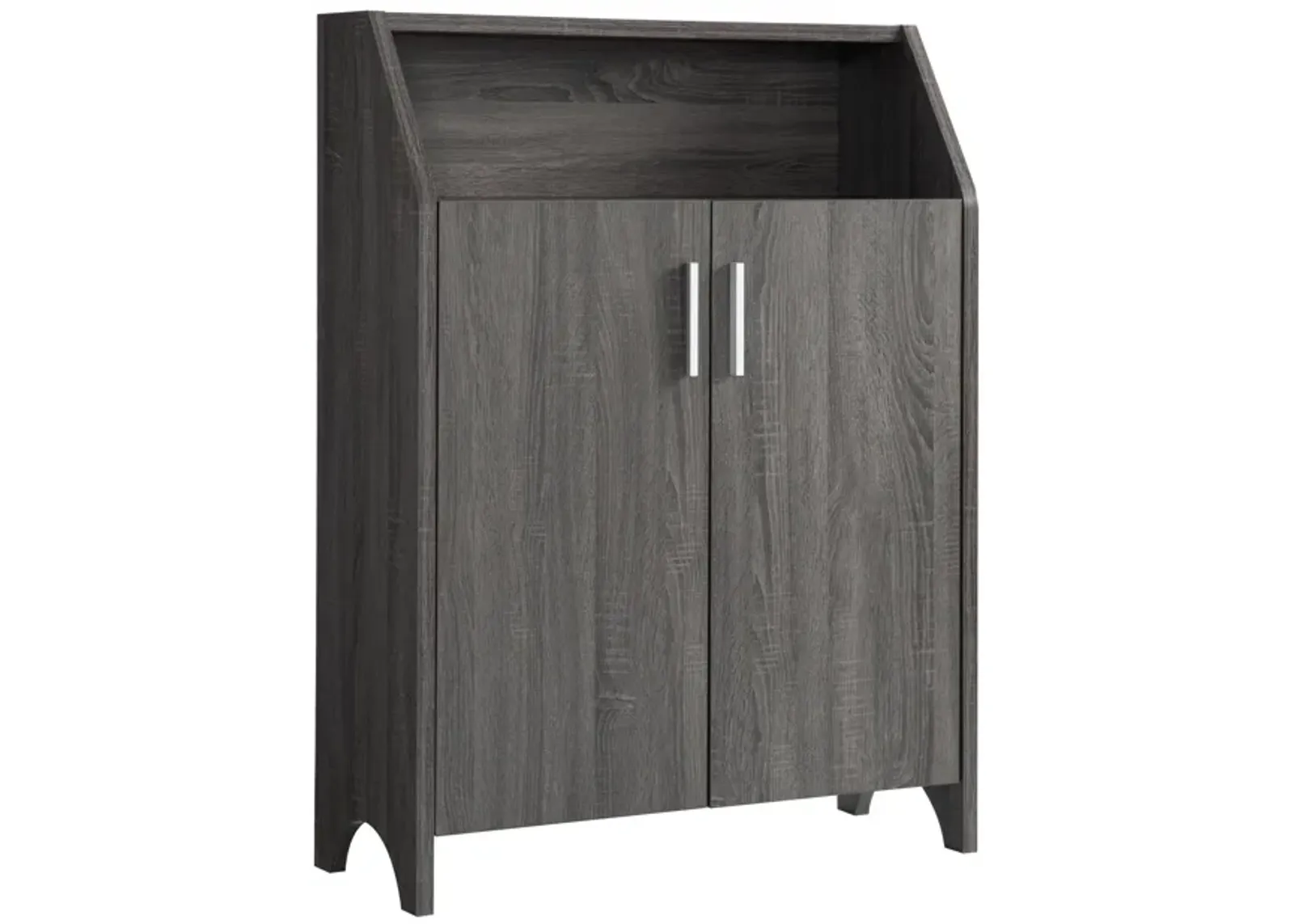 Ross Shoe Cabinet, 2 Doors, Open Top Shelf, Distressed Gray Finish - Benzara